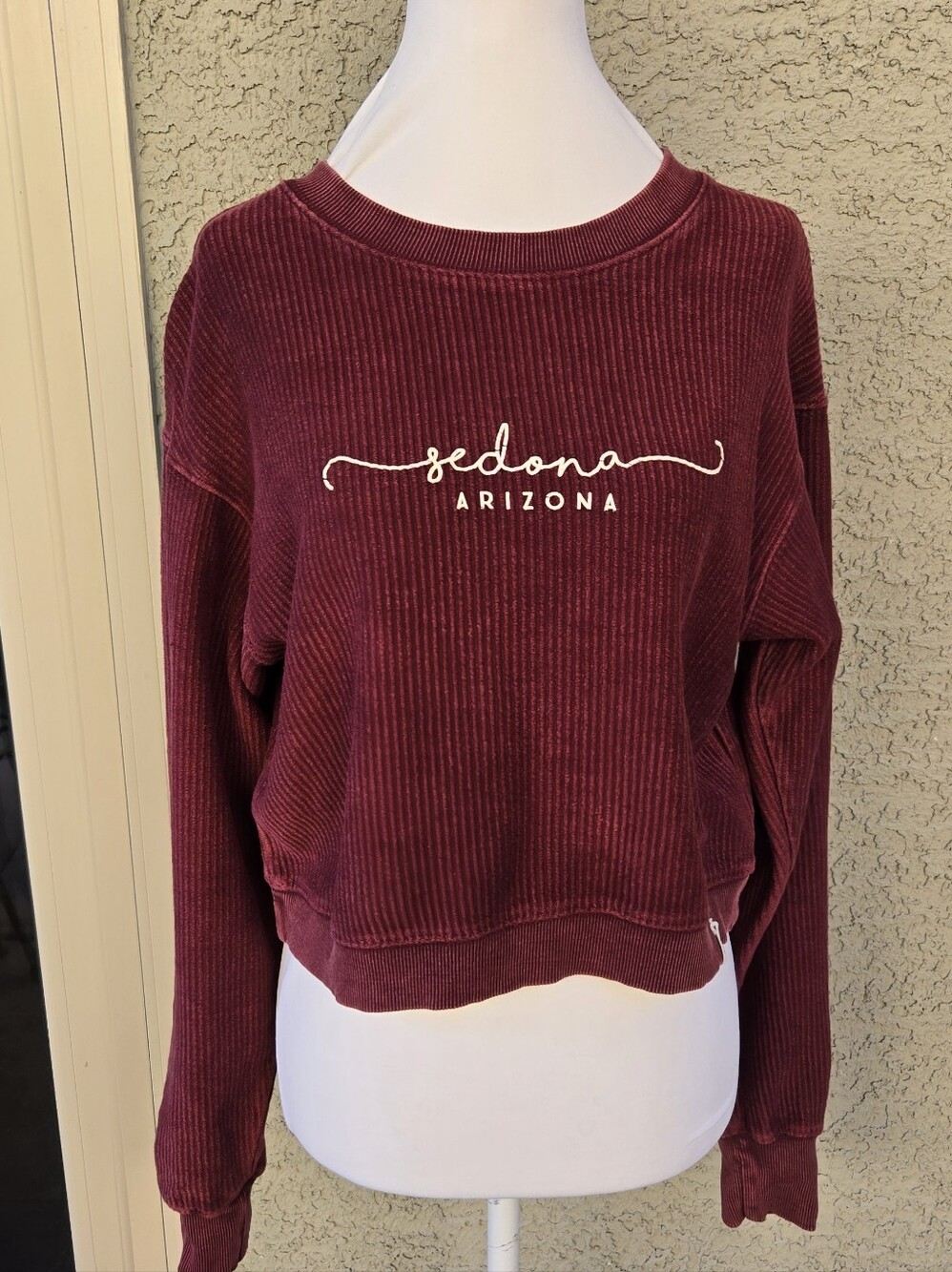 Unwind By League Sedona Arizona Corded Pullover Sweater - Burgundy